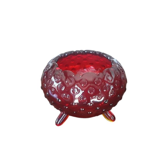 L.E. Smith Amberina Hobnail Round Glass Scalloped Rim 3 Footed Candy Dish - Picture 1 of 3